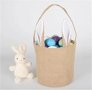 Homesmiths Easter Bunny Baskets with Ears Stand Up, Cute Easter Canvas Jute Bags, Easter Burlap Bunny Ear Tote Bags for Kids Gift Egg Hunting Candy, White. 20x22 cm