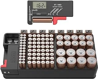 Battery Organizer Storage case with Tester can Hold 110 Battery Various Sizes for AAA, AA, 9V, C and D Size and Digital Battery Tester