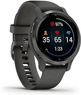 Garmin VENU 2S، إطار من الفولاذ المقاوم للصدأ مع علبة جرافيت وحزام من السيليكون