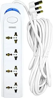 Unipower EX-1287 Power Socket with 4 Way Outlets and Extension Cord, 5 Meter Length, White