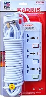 Kadris 913 Heavy Duty Power Strips Extension Cord with 3 Way Outlets and Individual Switches, 10 Meter Length, White