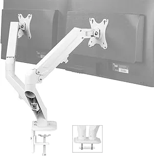 VIVO Articulating Dual 17 to 27 inch Pneumatic Spring Arm Clamp-on Desk Mount Stand, Fits 2 Monitor Screens with Max VESA 100x100, White, STAND-V102OW