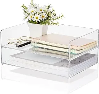 BPA Acrylic Desk Organizers and Accessories Tier Paper File Organizer Tray Stackable Document Clear Desk Accessories for Office Workspace Organization (315 x 222 x 137 mm/ 12.4 x 8.74 x 5.39 Inch)