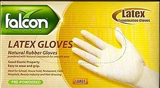 Falcon Latex Examination Pre-Powdered Gloves, Large Size, Pack of 100