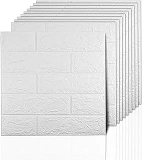 Sodeno 3D Wall Panels Peel and Stick, 14.5 Sq Ft Coverage,Printable Faux Brick Wallpaper Sticker with Self-Adhesive Waterproof Foam for Interior Wall Decor, Bathroom Home Decoration (10 Pcs) (White)