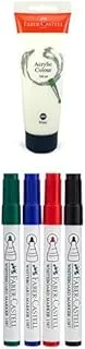 Faber-Castell Colour Paint 120 Ml White + Whiteboard Marker Bullet Set Of 4Pc & Duster