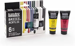 Liquitex Basics Acrylic Colour Set 6X22Ml Row, Primary Yellow, Primary Red, Primary Blue, Phthalocyanine Green, Titanium White, Mars Black