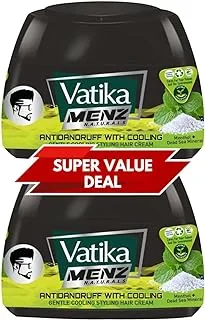 Vatika Naturals Menz Anti Dandruff with Cooling Styling Hair Cream - 140ml x 2 | Enriched with Menthol & Dead Sea Mineral | With Cooling Effect - Super Value Pack of 2