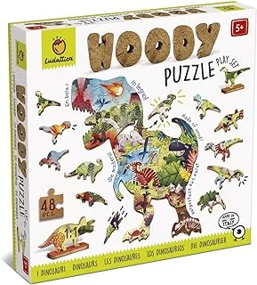 Ludattica Woody Puzzle Dinosaurs: Interactive Wooden Jigsaw Set - Dinosaur Theme - Hand-eye Coordination - Problem Solving - Cognitive Development