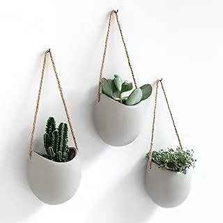 Kazai. Wall Planters -Ellie- | Hanging Ceramic Plant Pots, 3 Pieces, for Succulents and more | Wall Decoration for Indoors, Balcony and Garden | Light Grey (matte)