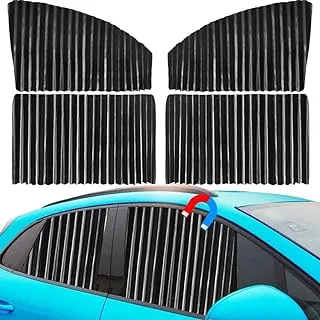 Ovege Car Window Shade -Car Side Window Sun Shade Car Curtain Pleated Silky UV Protection Privacy Baby Suction Magnetic (Black-Opaque, Front&Back 4pcs)