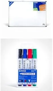 Maxi Single Sided Magnetic Whiteboard Board 60X90 cms + Whiteboard Marker Wallet Of 4Pc