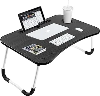 SKY-TOUCH Portable Folding Laptop Desk for Bed，With iPad and Cup Holder Adjustable Lap Tray Notebook Stand， Foldable Non-Slip Legs Reading Table Tray for working，studying，camping 60x40x28cm Black