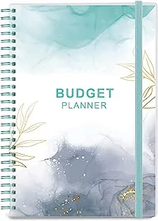 Budget Planner - Monthly Finance Organizer with Expense Tracker Notebook to Manage Your Money Effectively, Undated Finance Planner/Account Book, Start Anytime, 1 Year Use, A5, Teal Watercolor