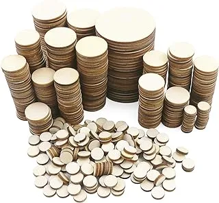 WYKOO 525 Pieces Unfinished Round Wooden Discs, 5 Size Wood Cutout Circles Chips for Arts & Crafts Projects