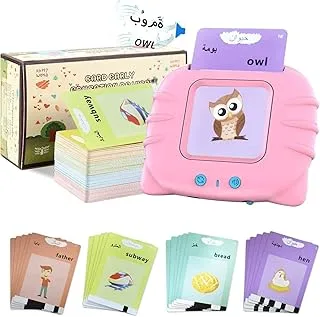 Bilingual Talking Flash Cards Learning Toys for Toddlers 2 3 4 5 Year Old Kids Arabic and English Letters Speech Therapy Word Game Toy Early Education Teaching 112 Pcs Cards 224 Words Machine, Pink