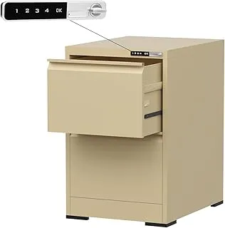 Mahmayi Victory Steel Japan OEM File Cabinet with Touch Screen Digital Lock with USB Charging Support, Portable Cabinet with 2 Storage Drawer, Vertical File Cabinet, Ideal for Office - Beige