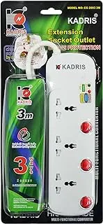 Kadris Power Strips CG2003 سلك تمديد للحماية من زيادة التيار مع 3 منافذ ومقبس شحن، طول 3 متر، أبيض