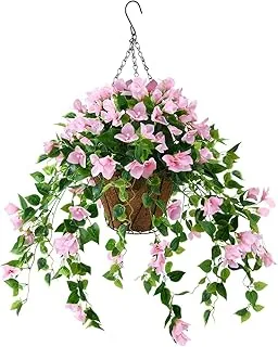 Homsunny Artificial Vine Plant Hanging Basket，Hanging Basket Silk Hanging Flowers in Basket Outdoor Indoor Patio Lawn Garden Decor (Pink)