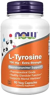 NOW Supplements, L-Tyrosine 750 mg, Supports Mental Alertness*, Neurotransmitter Support*, 90 Veg Capsules