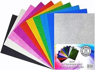 Sadaf Mix Color Glitter Sheet without Glue 10-Piece Set, 20 cm x 30 cm x 2 cm Size