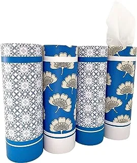 Car Tissues Holder with Facial Tissues - 4 PK - Travel Tissue Tubes for Car Box Container Perfect Fit for Car Cup Holder Car Tissues Cylinder (Blue)