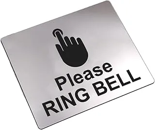 BPA® Please Ring Bell Sign Adhesive Sticker Notice, SILVER/GOLD/BLACK engraved with Universal Icon Symbol and Text (Size 12cm x 10cm). Waterproof and Durable.