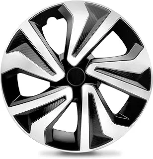 غطاء عجلة سيارة عالي الجودة Hubcaps Universal Hubcap باللونين الأسود والفضي للسيارات - مجموعة من 4 - يناسب تويوتا هوندا فولكس فاجن تشيفي شيفروليه مازدا دودج فورد ومعظم السيارات (16 بوصة)