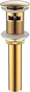 Angle Simple Vanity Vessel Sink Drain, Brass Pop Up Drain Stopper with Overflow Bathroom Sink Drain Stopper Lavatory Drain Assembly, Gold