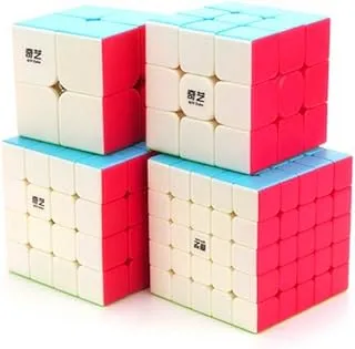 cuberspeed Cubelelo Qiyi 2X2,3X3,4X4&5X5 (بدون ملصق) مجموعة كومبو Speedcubing حزمة مكعبات لغز سحري، للأطفال