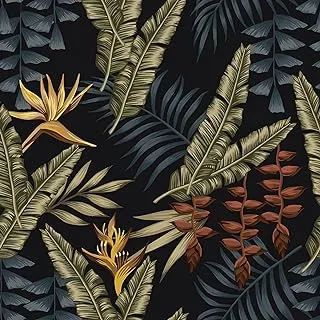 WESTICK Dark Tropical Wallpaper Vintage Palm Tree Wallpaper Peel and Stick Banana Leaf Contact Paper Decorative Jungle Plant Wall Paper Removable Black Palm Wallpapers for Bathroom Closet 17.75x118 in