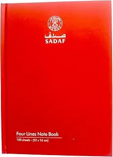 Sadaf 100-Sheet Four Line Hard Cover Notebook, A5 Size, Red