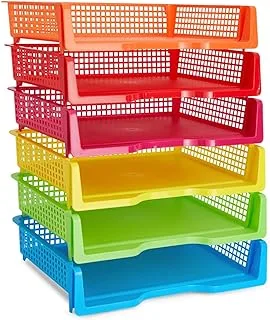 Set of 6 Rainbow Classroom Turn in Trays for Teachers, Plastic Storage Baskets for Office Use (9 x 13 x 3 in)