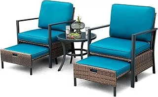 5 Pieces Patio Furniture Set Outdoor Patio Conversation Bistro Set Modern Chairs with Coffee Table for Home and Balcony Patio Outdoor Furniture Conversation Sets with Porch Chairs and Glass