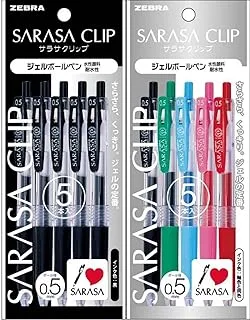 Zebra Gel Ballpoint Pen Sarasa Clip 0.5 Black 5 & 5 Colors PJJ15-BK5-5A