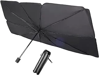 AMERTEER Car Sun Shade For Car Front Windshield, Car Umbrella Sun Shade Cover, Foldable UV Reflector And Heat, Sunshade For Cars Fits Most Vans SUVS Car Windshield Sunshade With Storage Pouch-145*79CM