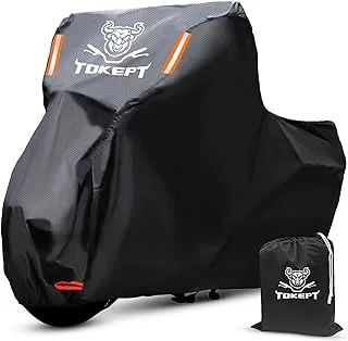 Tokept All-Weather Motorcycle Cover-Heavy Duty Extra Large Black for 104 Inch Motorcycles Like Honda, Yamaha, Suzuki, Harley. Keeps Your Bike Dry and Protected Year Round