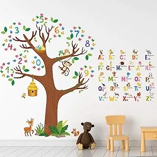 BPA 3 Sheets Animal Alphabet and Number Tree Wall Stickers Welcome Back to School Birds Numbers and ABC Letters Peel and Stick Wall Decals for Students Classroom Decorations Bedroom Living Room