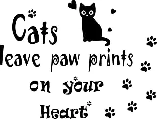 BPA® Cats Wall Decals Black Cat Wall Stickers Cats Leave Paw Prints on Your Hearts Stickers Cute Animals Decals for Living Room Bedroom Pet Hospital Decorations Wall Sticker Vinyl Transfer