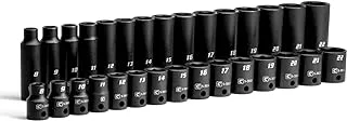 Capri Tools 3/8-Inch Drive Shallow and Deep Impact Socket Set, Metric, 8 to 22 mm, Premium Chrome Molybdenum Steel, 30-Piece