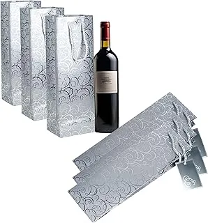 Cuisine Art Wine Bags, Wine Gift Paper Bags Single Bottle Wine Gift Bags Red Wine Tote Bags, 5Pcs 4.7 x 3.9 x 14.2’’ Wine Gift Bags Kraft Paper Wine Bags Bulk with Handles, Pack of 6 Silver