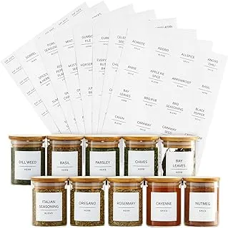 Talented Kitchen 184 Spice Jar Labels Preprinted. 184 Minimalist Black Text on Square White Label, Water Resistant Spice Labels Sticker. Seasoning, Herb & Spice Rack Organisation (184 Square Spices)