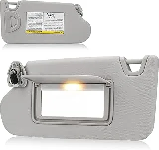 Left Driver Side Sun Visor with Light for Nissan Altima Without Sunroof 2013 2014 2015 2016 2017 2018, Replaces 96401-3TA2A Gray