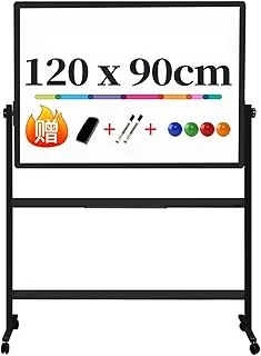 Double-Sided Magnetic Revolving Mobile Whiteboard H-Shaped Bracket Double-Sided Whiteboard Movable Flip Magnetic Conference Office Drawing and Writing Whiteboard (Size : 90120)