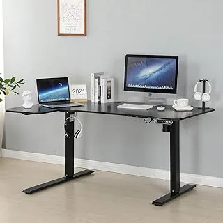 COOLBABY 59 Inches L-Shaped Electric Standing Desk,Adjustable Height,Stand up Table with 4 Memory Settings,Sit Stand Home Office Desk,Black Splicing Board Table Top