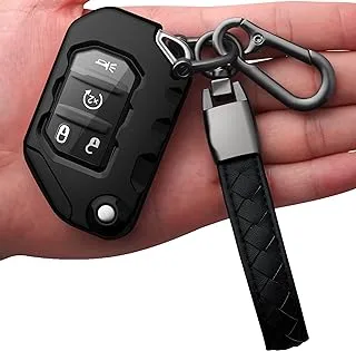 Autophone Compatible with Jeep Key Fob Cover with Leather Keychain Soft TPU Protection Key Case