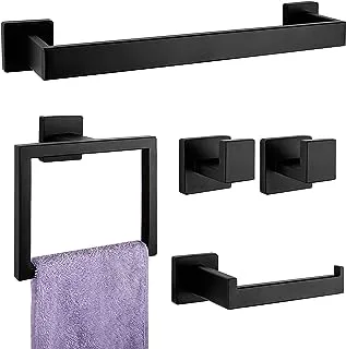 5-Pieces Matte Black Bathroom Hardware Accessories Set, SUS304 Stainless Steel Bath Towel Bar Set, Towel Racks for Bathroom Wall Mounted.