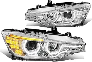 DNA MOTORING HL-3D-F3013-CH Chrome Housing Crystal U-Halo Projector Headlights with 3D LED Turn Signal Compatible with 12-16 F30