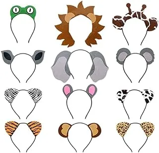 12pcs Jungle Animal Headbands Safari Party Favors Wild One Birthday Photo Booth Props Zoo Animals Party Decorations Jungle Animal Birthday Party Decor Party Animal Hair Hoop for Kids Adults