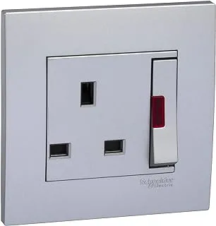 Schneider Electric Vivace 13A 250V 1Gang DP Large Dolly Switched socket with NE Aluminium silver KB15LDN_AS